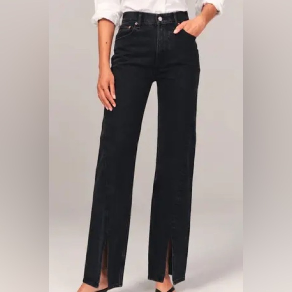 Abercrombie & Fitch 90’s Relaxed Jean | High Rise Split Hem Black Size 27/4XS